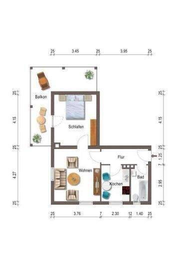 BI-Brake - vermietete EG-ETW - 2 Zimmer, Küche + Bad, großer Balkon, Parkplatz + Keller - Holzdielenboden