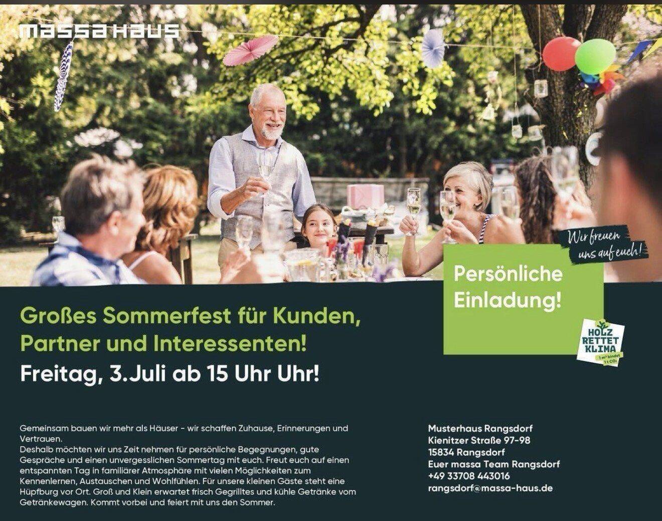 GROSSES SOMMERFEST IM MUSTERHAUS RANGSDORF AM 3.7.2026 von 15-20 Uhr!Kommt fleißig vorbei!