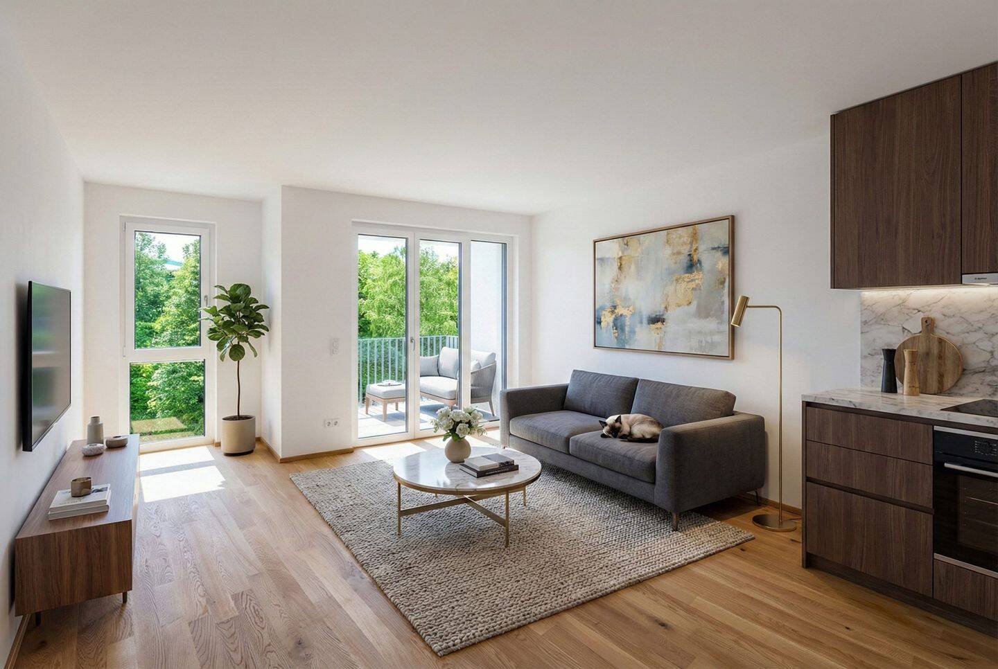 3-Zimmer-Wohnung in südlicher Ausrichtung mit hochwertigen Badezimmern und Balkon – Haar – Vorschaubild 2