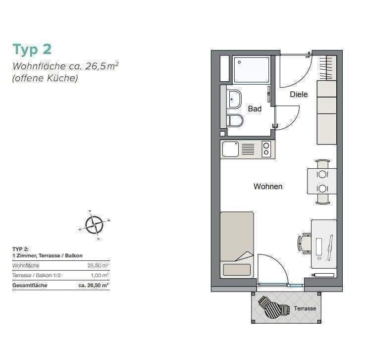 Neubau - Modern möbliertes 1 Zimmer Apartment mit Terrasse & WLan inkl. – Augsburg – Vorschaubild 9