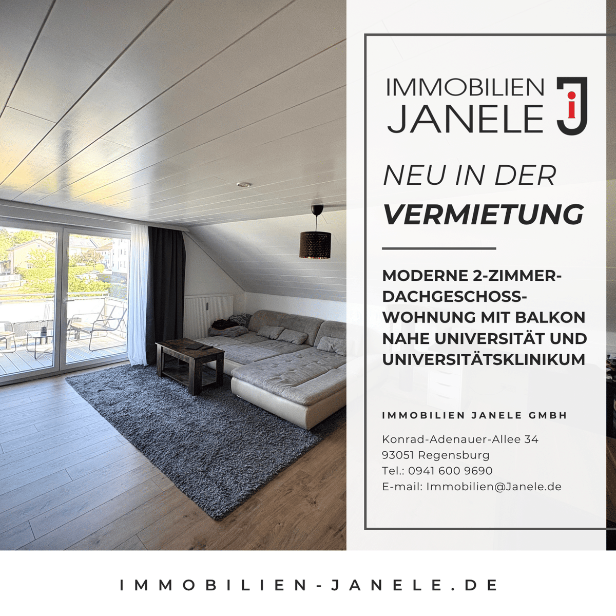 Moderne 2-Zimmer-Dachgeschosswohnung mit Balkon nahe Universität und Universitätsklinikum – 93051 Regensburg – Bild 1 von 9