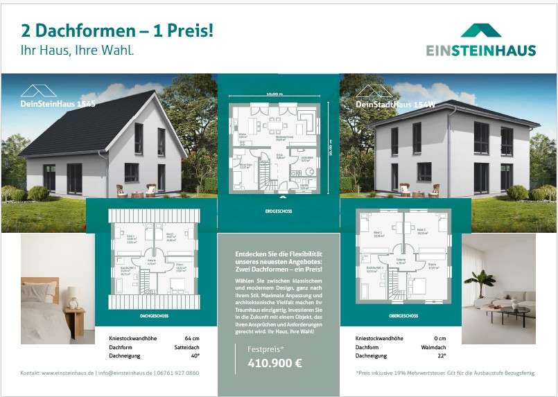 Aktionshaus Einsteinhaus: Wahl zwischen Satteldachhaus oder Stadtvilla