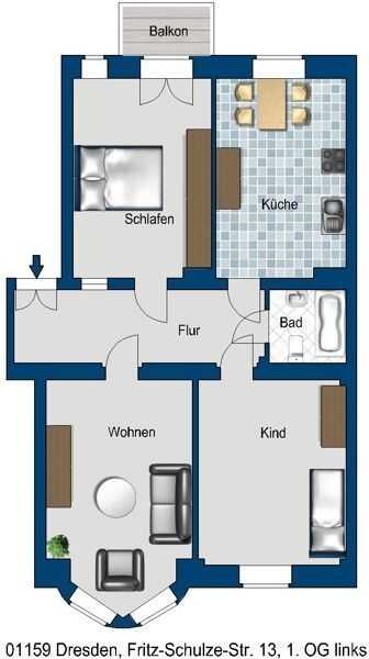 Schöne 3 Raumwohnung in ruhiger Lage mit Balkon – Dresden – Vorschaubild 2