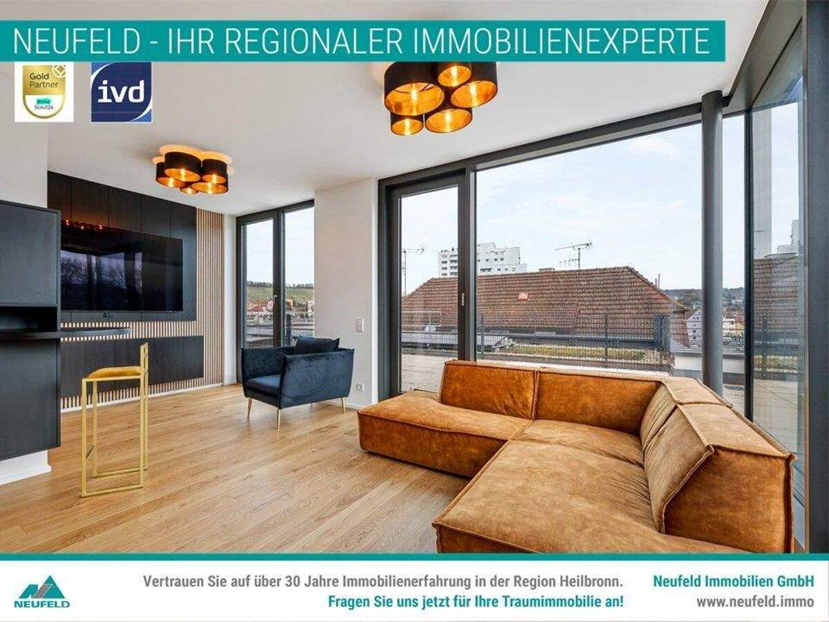 Wunderschöne 3-Zimmer Penthouse-Wohnung mit Dachterrasse und Weitblick auf den Wartberg sucht Sie! – 74072 Heilbronn – Bild 1 von 9