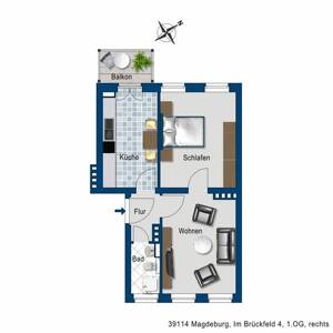 Attraktive 2-Raum-Wohnung mit Balkon im beliebten Stadtteil Cracau – 39114 Magdeburg – Vorschaubild 2