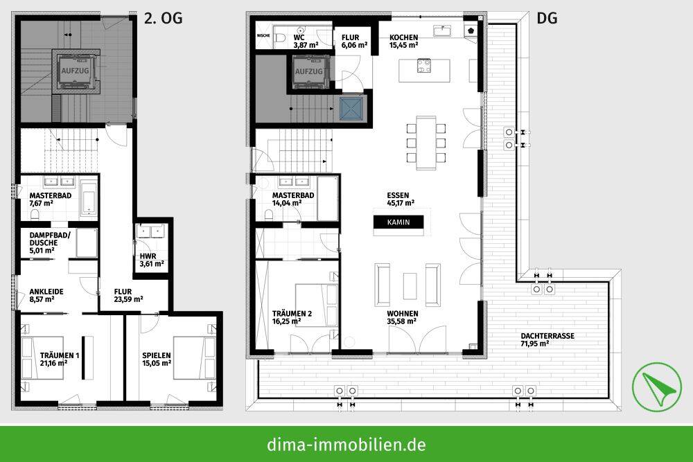 Penthouse im Hinterhaus mit großer Sonnen-Terrasse, Kamin, Einbauküche, TG-Stellplätzen u.v.m. – Leipzig – Vorschaubild 2