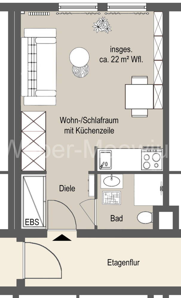 Möbliertes Single-Apartment inkl. EBK + TG-Stellplatz / in 2019 modernisiert + renoviert – Bonn – Vorschaubild 2
