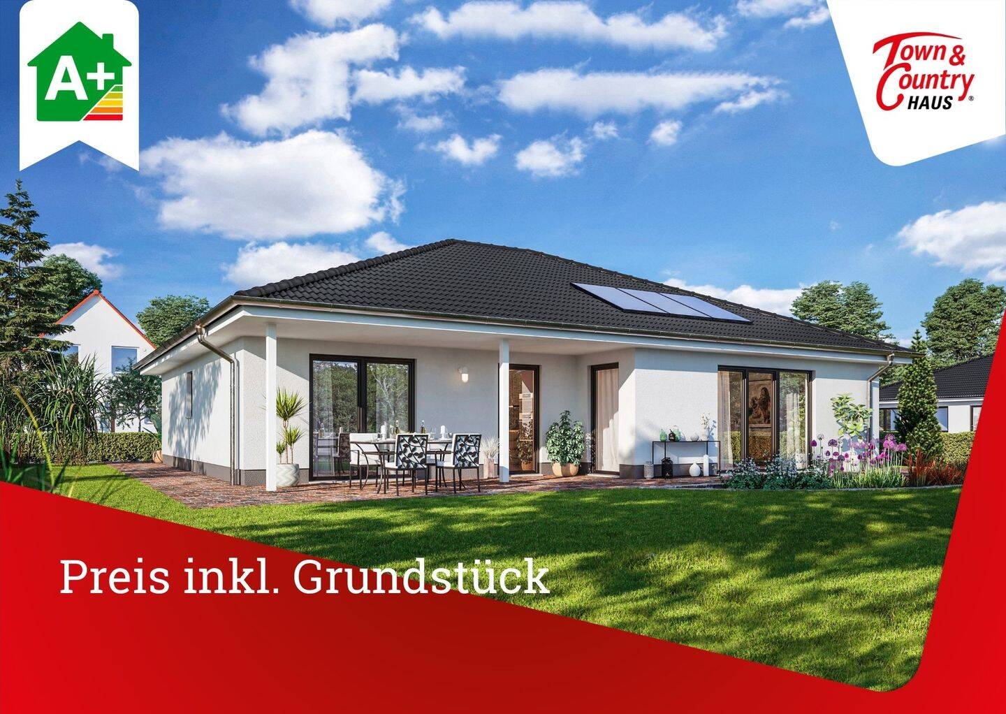 Winkelbungalow, Preis inkl. Grundstück, massiv gebaut