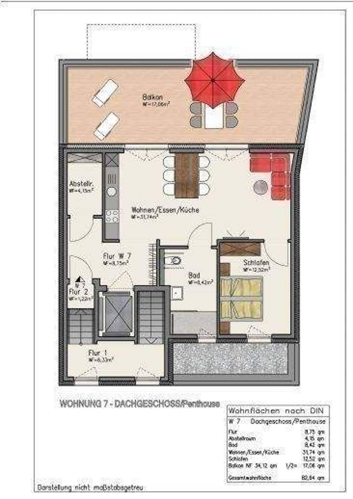 Frei ab 01.10.2026 / Traumhaftes Penthouse mit 2 Zimmern / Aufzug / Dachterrasse / Stellplatz im Hof – 54329 Konz – Bild 1 von 9