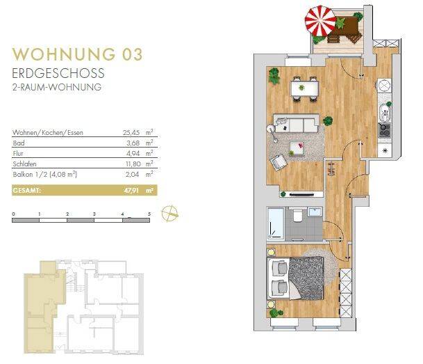 "Traumsanierung & Erstbezug" - helle 2,5-Raum-Wohnung - West-Balkon, Parkett, CAT-7 Netzwerk, Wohnküche – Chemnitz – Vorschaubild 2