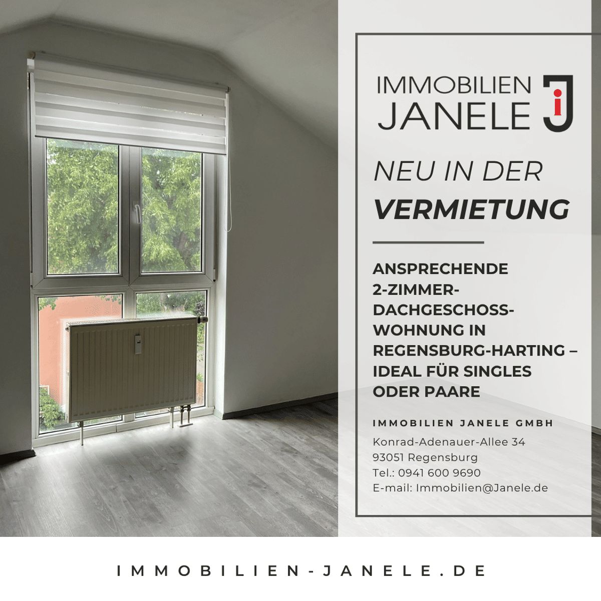 Ansprechende 2-Zimmer-Dachgeschosswohnung in Regensburg-Harting – ideal für Singles oder Paare – 93055 Regensburg – Bild 1 von 6