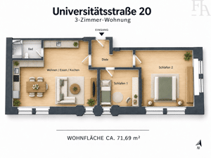 Direkt an der Universität - Sanierte 3 Zimmer mit großzügigem Wohn-/Essbereich | provisionsfrei – 50937 Köln – Vorschaubild 4