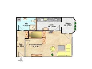 Teilmöblierte 1-Zimmer-Wohnung mit Garagenstellplatz in zentrumsnaher Lage, Spinnereistr.