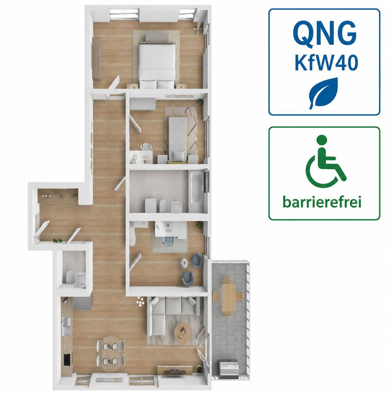 Exklusives Wohnen - großzügige 108m² im 1. Obergeschoss - barrierefrei - QNG - KfW-40 Effizienzhaus-Standard