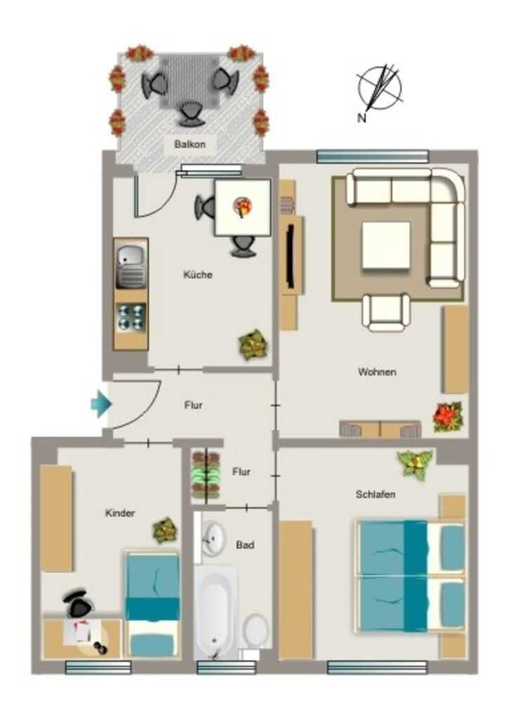 Familienfreundliche 3-Zimmer-Etagenwohnung in Bottrop 62,7 m² auf 1. Etage links – Bottrop – Vorschaubild 2