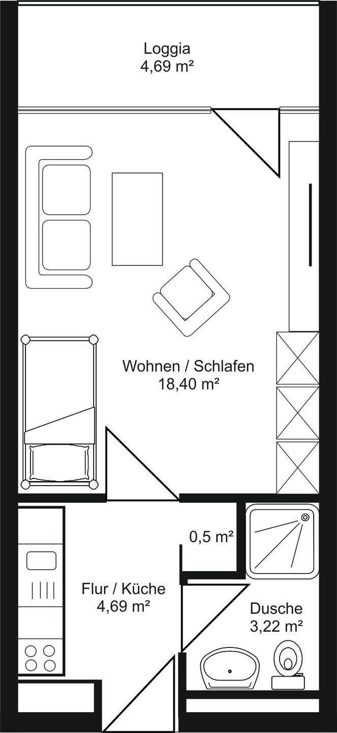 Apartment mit Loggia