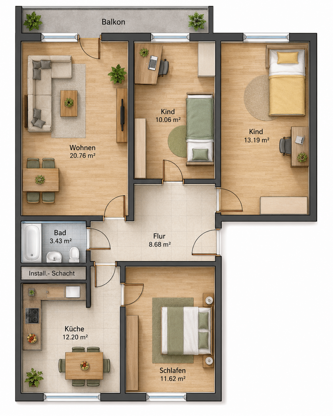 4-Zimmer-Wohnung mit BALKON, Bad mit Badewanne – Magdeburg – Vorschaubild 9