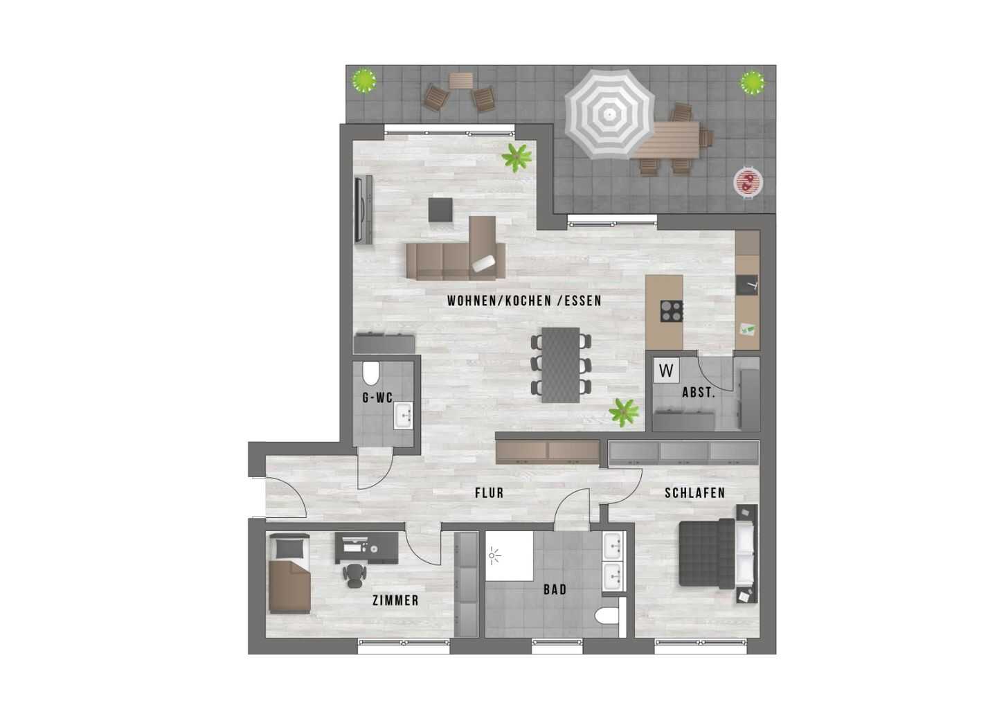 Exklusive Penthousewohnung mit großer Dachterrasse, hochwertiger Einbauküche, Carport und Aufzug – Erstbezug im Herzen von Detmold