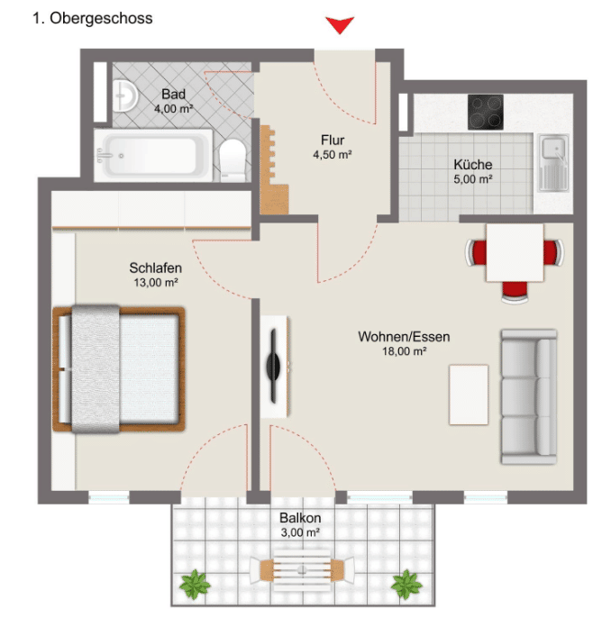 Schön gelegene Zweizimmerwohnung in Unterhaunstadt