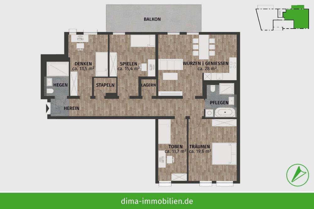 ERSTBEZUG! Familien-Traum mit großem sonnigen Balkon, 2 Bädern, 2 AR, Aufzug, Tiefgarage u.v.m. – Leipzig – Vorschaubild 2