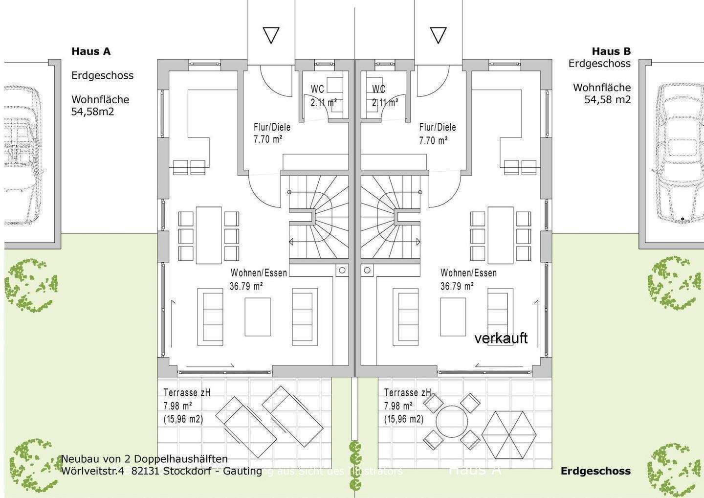 elegante Doppelhaushälfte, ruhiger großer Südgarten, Baubeginn erfolgt und Nachbarhälfte bereits verkauft – Gauting – Vorschaubild 6