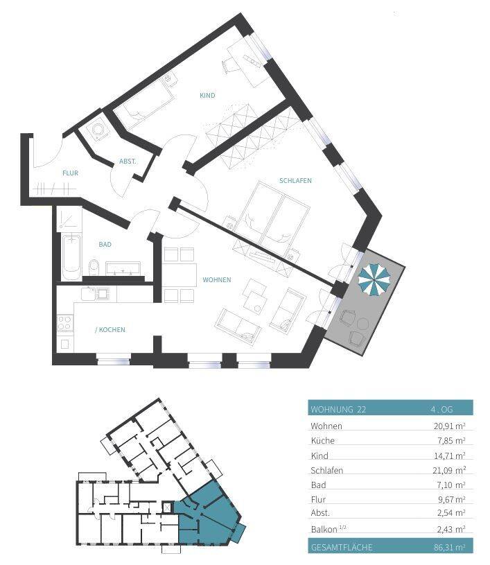 Erstbezug nach Sanierung - Moderne 3-Zimmer-Wohnung mit Balkon – Chemnitz – Vorschaubild 2