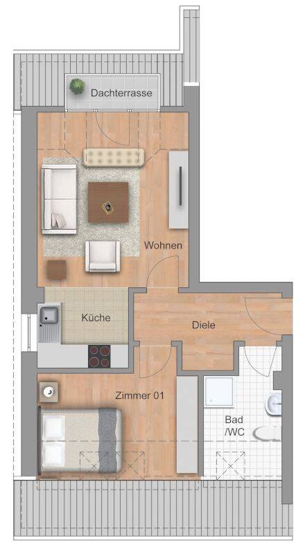 Wohnen in ruhiger, grüner Lage - Helle 2-Zi.-Single-DG-Whg. mit sonniger Dachterrasse – Borna – Vorschaubild 3