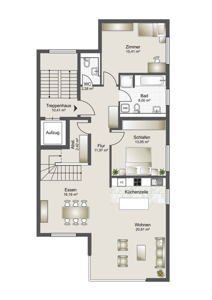 Prima Penthouse-/Maisonette mit Dachterrasse und Stellplatz – Mannheim – Vorschaubild 9