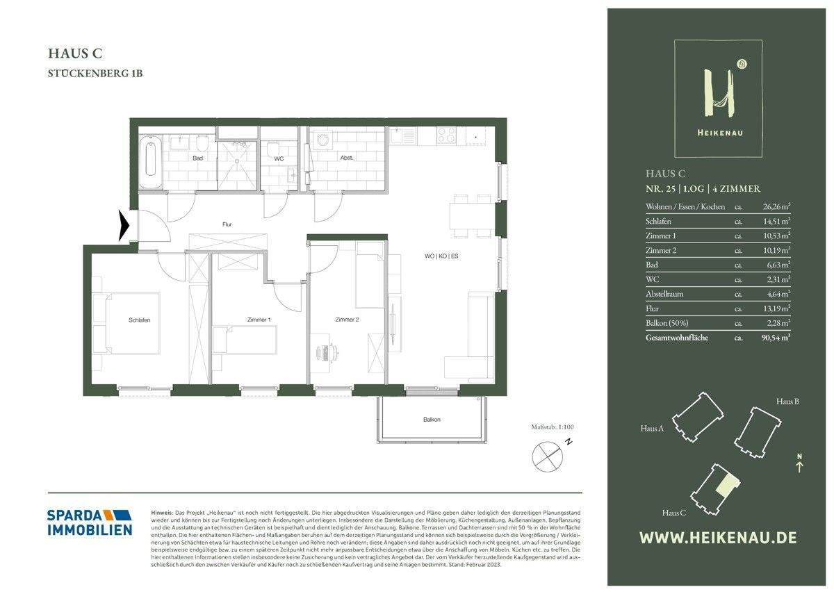 Balkonwohnung mit 4 Zimmern