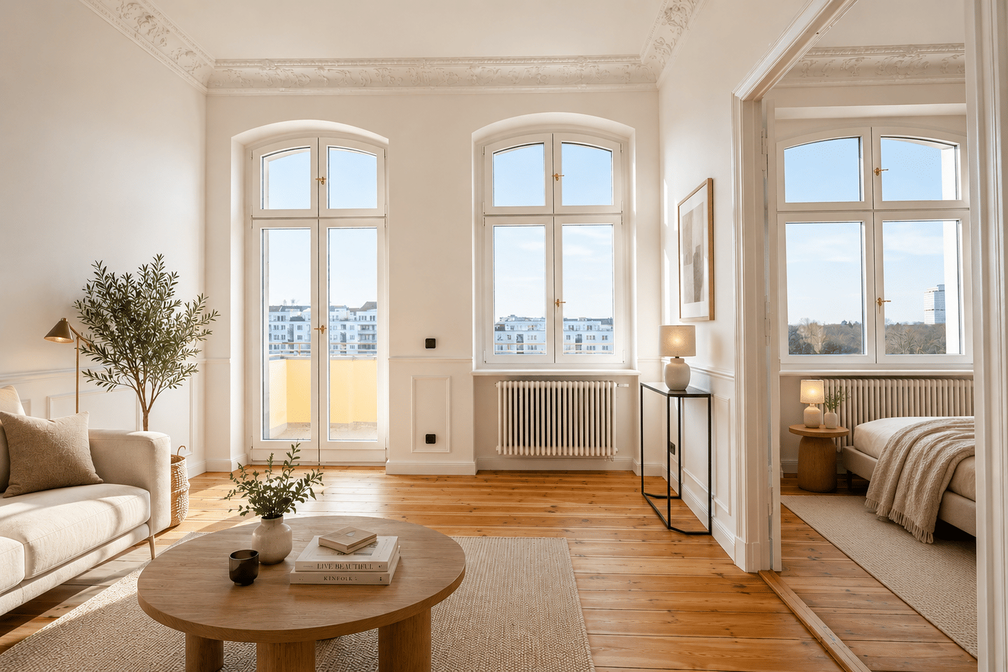 Altbau zum Erstbezug im 4.OG mit Blick über Berlin & Balkon, 3 Zimmer, Stuck, Flügeltür, Regendusche&Badewanne, Fernwärme, Provisionsfrei – Berlin – Bild 1 von 9