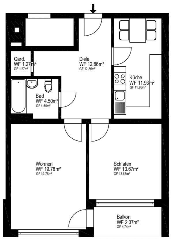 Etagenwohnung in 50737 Köln mit 67 m² kaufen