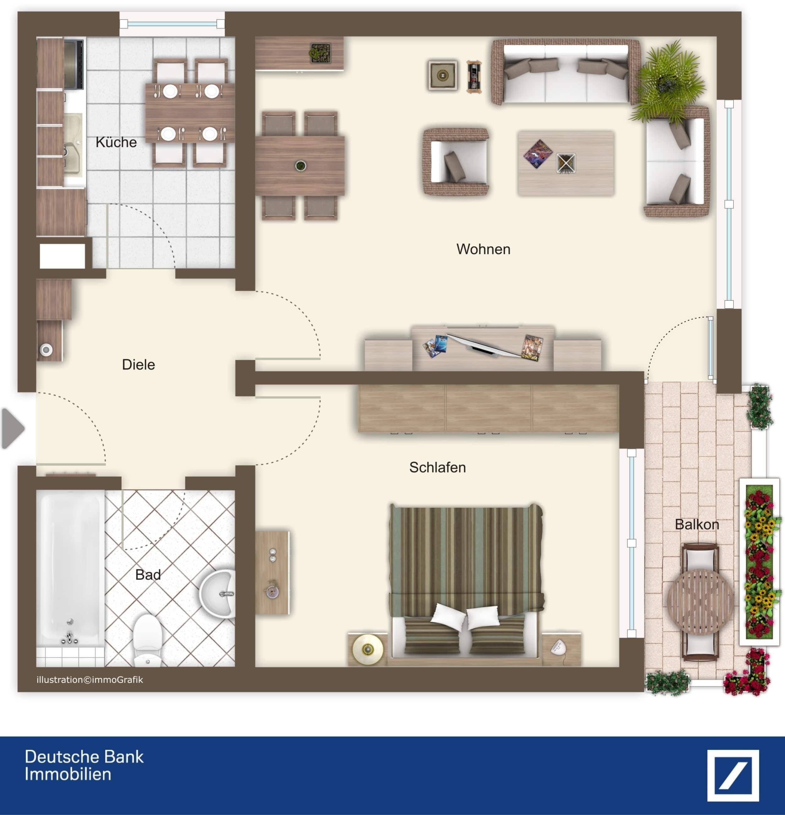 Gut geschnittene 2-Zimmer-Eigentumswohnung mit Balkon in Deggendorf