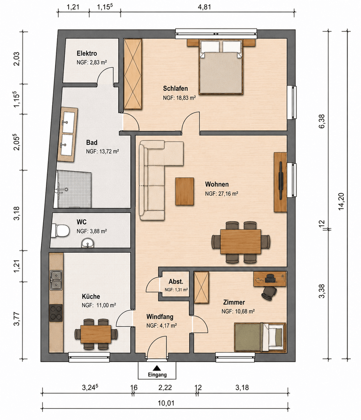 Frisch renovierte 3-Zimmerwohnung im Erdgeschoss mit Einbauküche / Gäste-WC / ohne Terrasse – Kordel – Vorschaubild 2