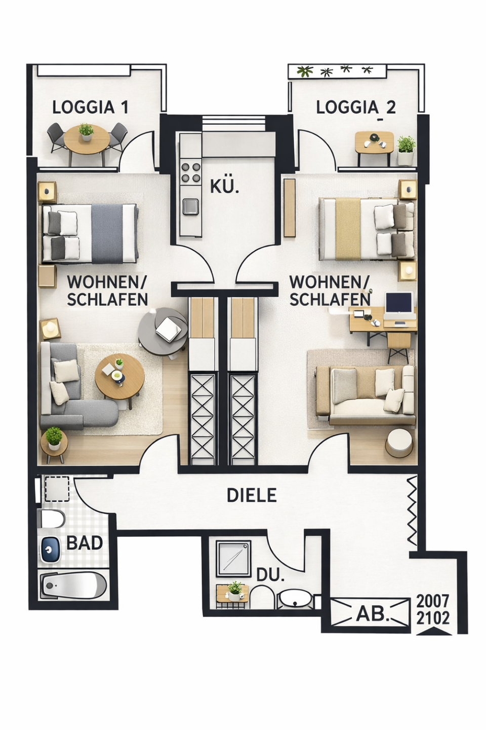 Premium-Kapitalanlage in Bestlage: 95 m² Wohnraum-Rarität mit 2 Loggien & 2 Stellplätzen in Münster-Gievenbeck – Münster – Vorschaubild 8