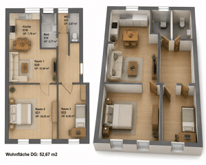 Ab sofort bezugsfrei / 2,5-Zimmerwohnung / Einbauküche / 3. Obergeschoss (Dachgeschoss) / ohne Aufzug – 54292 Trier – Vorschaubild 3