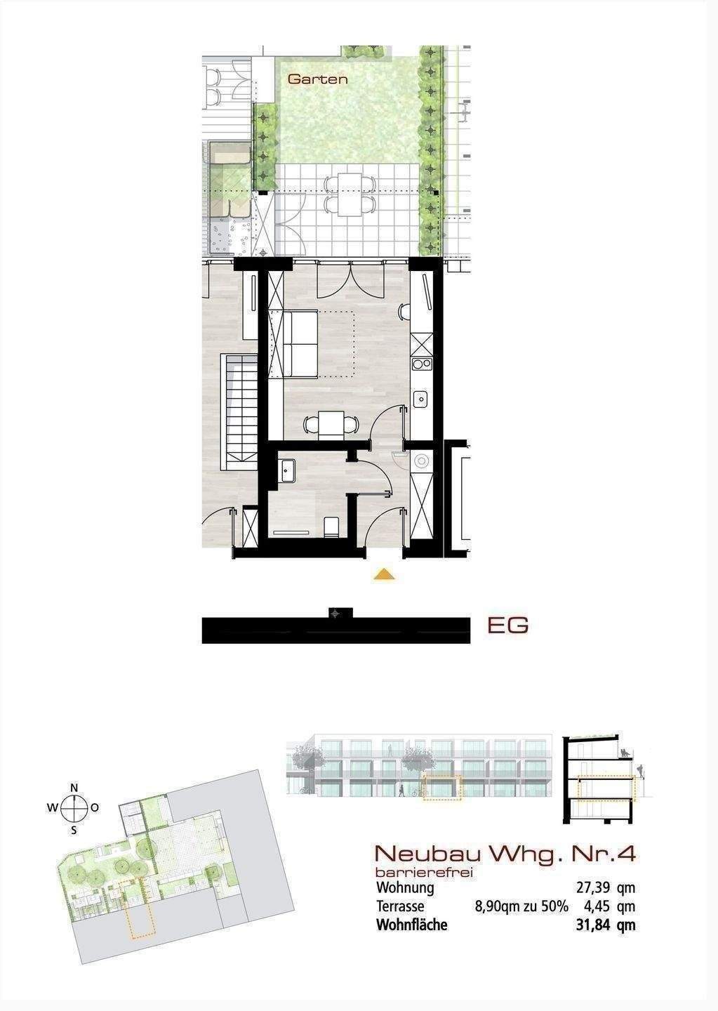 Sonntag 13 bis 15 Uhr! Besichtigung im Rohbau! Chice 1 Zi.- NB- ETW mit Terrasse und Gärtchen! Beste City Lage! – Erlangen – Vorschaubild 6