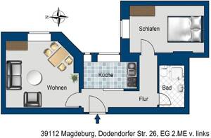 günstige 2-Zimmer Wohnung mit Einbauküche – 39112 Magdeburg – Vorschaubild 2