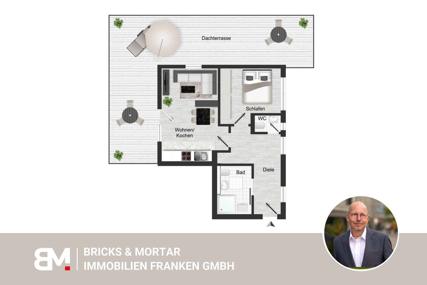 Seniorengerechte 2-Zimmerwohnung mit großer Dachterrasse für Eigennutz oder Kapitalanlage – Nürnberg – Bild 1 von 9