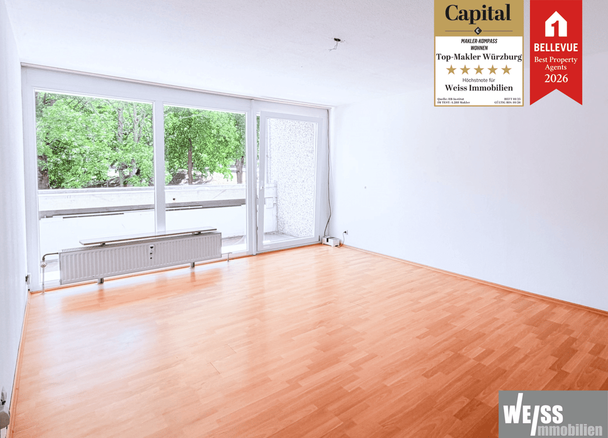Leerstehende 2-Zimmer-Wohnung mit großzügigem Balkon und Stellplatz – 97078 Würzburg – Bild 1 von 9
