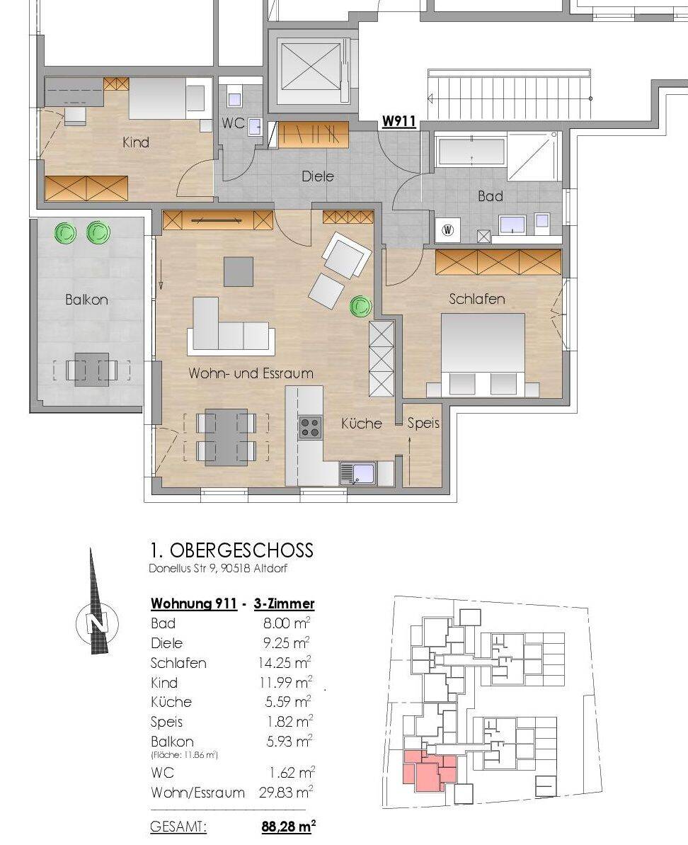 KfW 40 - QNG - NEUBAU - 3-Zimmer 1.OG, Balkon, Wärmepumpe + PV-Anlage – Altdorf bei Nürnberg – Vorschaubild 2