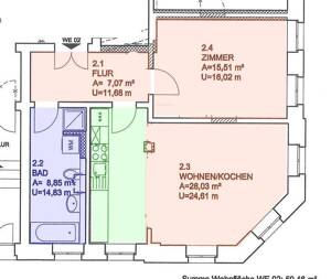 gemütliche 2-Zimmer-Wohnung mit EBK + offene Küche +Wanne/Dusche + Parkett + FuBo-Heizung + gepflegtes MFH – 4315 Leipzig – Vorschaubild 2