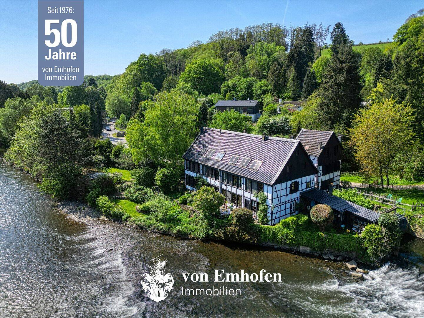 Idyllisches Fachwerkanwesen v. 1605 auf eigener Insel 430 m² Wohnfl. 1812 m² Areal Bergisches Land