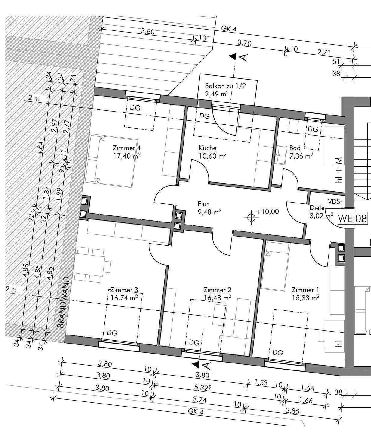 St. Leonhard von oben! Helle 4-Zimmer-Wohnung mit ca. 98,9 qm & kleinem Westbalkon im obersten Stock! Zentrale dennoch ruhige Lage – Nürnberg – Vorschaubild 3