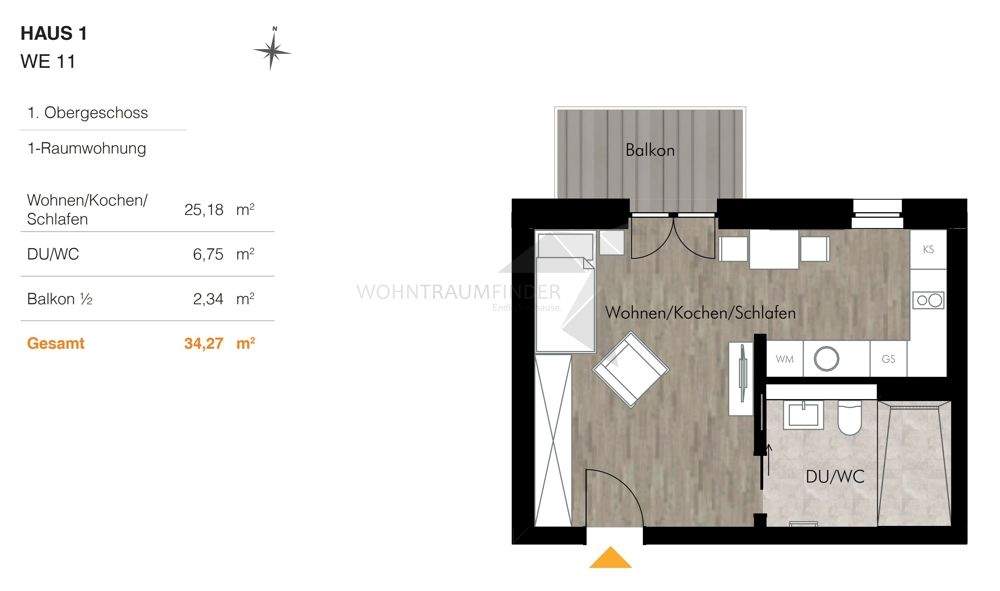 ++ Frühlingsangebot ++ Smart wohnen im Erstbezug: 1-Raum-Wohnung mit Einbauküche und Balkon – Chemnitz – Vorschaubild 2
