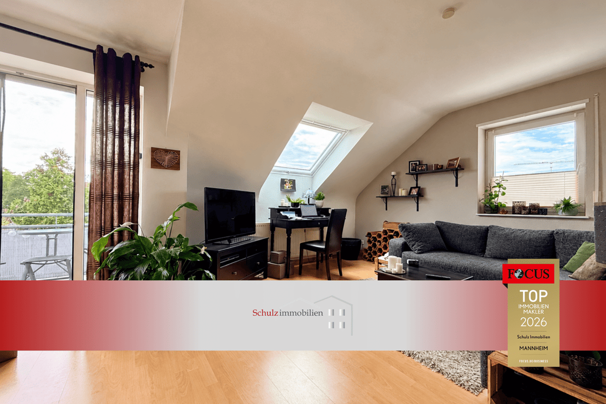 Helle und gepflegte Dachgeschoss-Wohnung mit Balkon und Einbauküche sowie TG-Stellplatz – 68259 Mannheim – Bild 1 von 9
