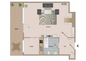 Sonnige 1 Zimmer-Wohnung mit großem, überdachtem Balkon und PKW-Stellplatz, für Kapitalanleger! – 70372 Stuttgart – Vorschaubild 2