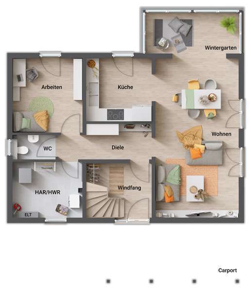 Haus mit Wintergarten + Carport, Preis inkl. Grundstück, massiv gebaut – Schauren – Vorschaubild 8