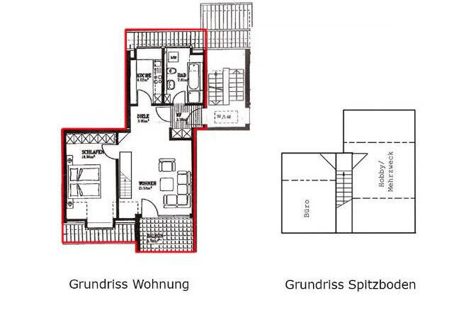 Lichtdurchflutete 2-Zimmer-Maisonettewohnung mit ausgebautem Spitzboden und Südbalkon in Erlangen-Büchenbach