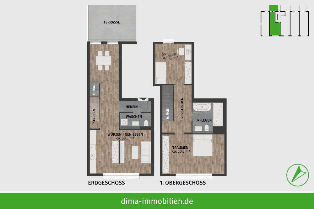 ERSTBEZUG! Maisonette-Traum mit großer Terrasse, Vollbad, Gäste-WC, AR, Rollläden, Tiefgarage u.v.m. – Leipzig – Vorschaubild 2