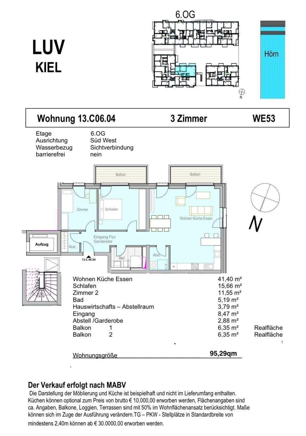 Traumhafte 3-Zimmer-Neubauwohung mit zwei Süd-Balkone in sehr guter Lage – Kiel – Vorschaubild 2